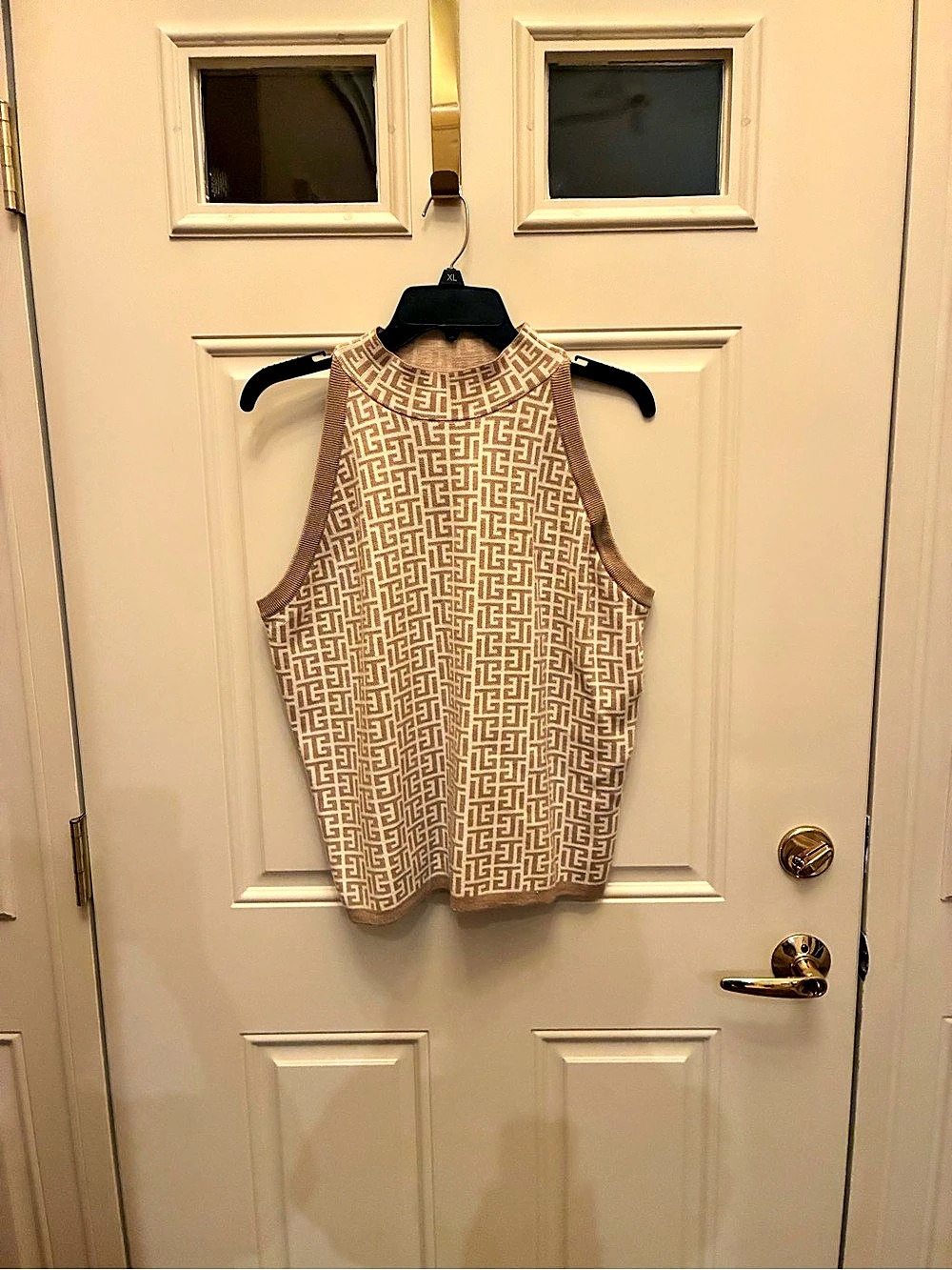 Sioni Geometric Tank Top in Tan10 & Cream Size XL Like New